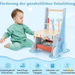 2 in 1 Baby Lauflernhilfe Werkzeugspielzeug mit Multi-Aktivitätszentrum & Unterem Stauraum