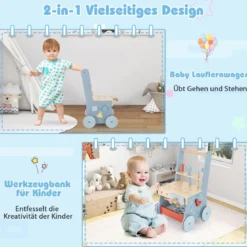 2 in 1 Baby Lauflernhilfe Werkzeugspielzeug mit Multi-Aktivitätszentrum & Unterem Stauraum