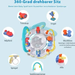 4 in 1 Baby Spielzentrum & Spielmatte & Lauflernhilfe & Aktivitätstisch mit 3 Verstellbaren Höhen Grau