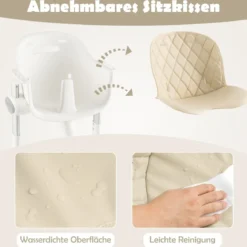 4 in 1 Babystuhl Babyhochstuhl Umwandelbar mit 5-Fach Verstellbarer Höhe Beige