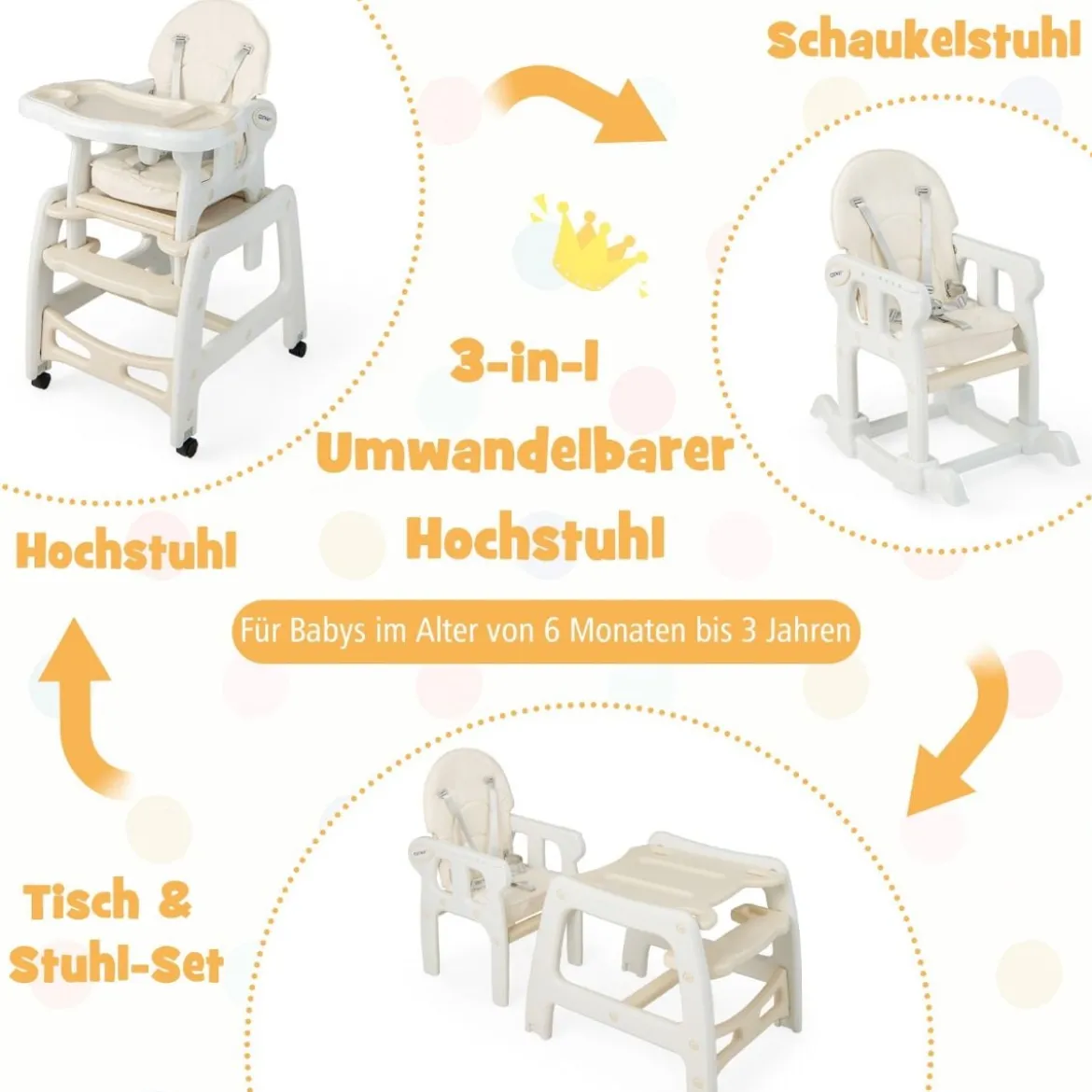 3 in 1 Babystuhl Hochstuhl & Essstuhl & Kindersitzgruppe wandelbarer Babyhochstuhl