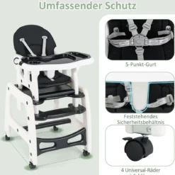 3 in 1 Babystuhl Hochstuhl & Essstuhl & Kindersitzgruppe wandelbarer Babyhochstuhl