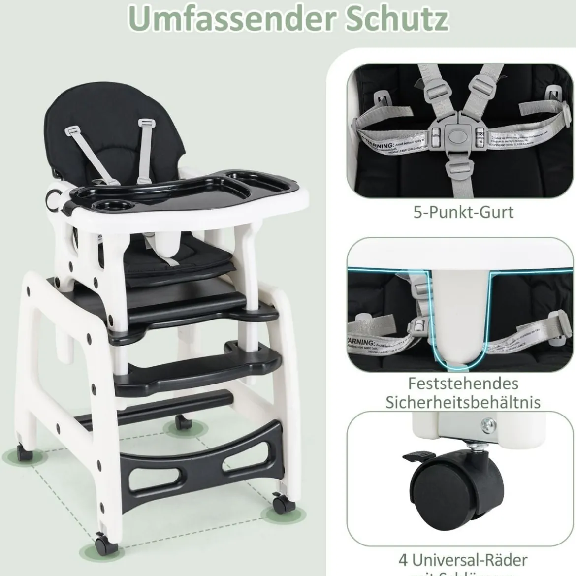 3 in 1 Babystuhl Hochstuhl & Essstuhl & Kindersitzgruppe wandelbarer Babyhochstuhl