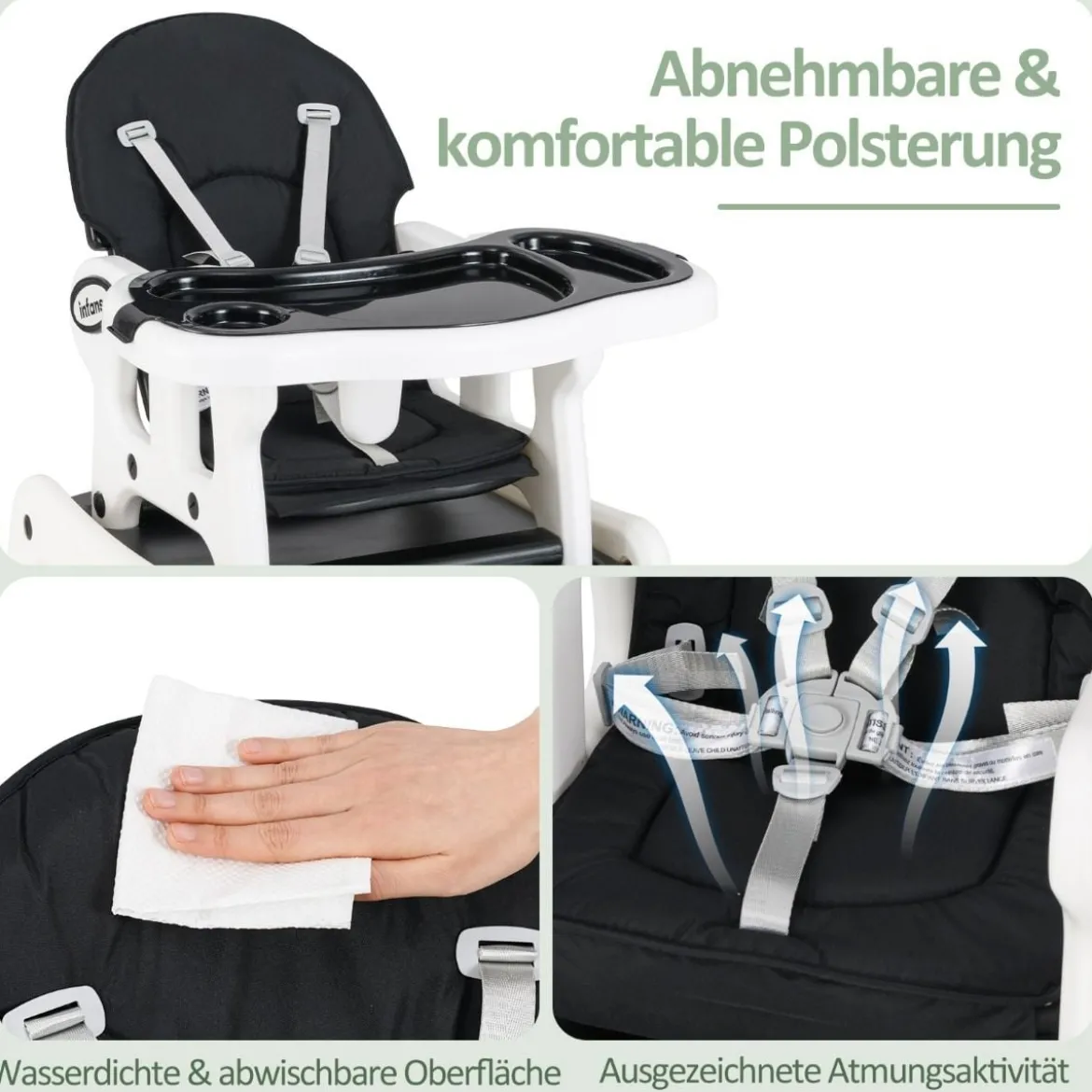 3 in 1 Babystuhl Hochstuhl & Essstuhl & Kindersitzgruppe wandelbarer Babyhochstuhl