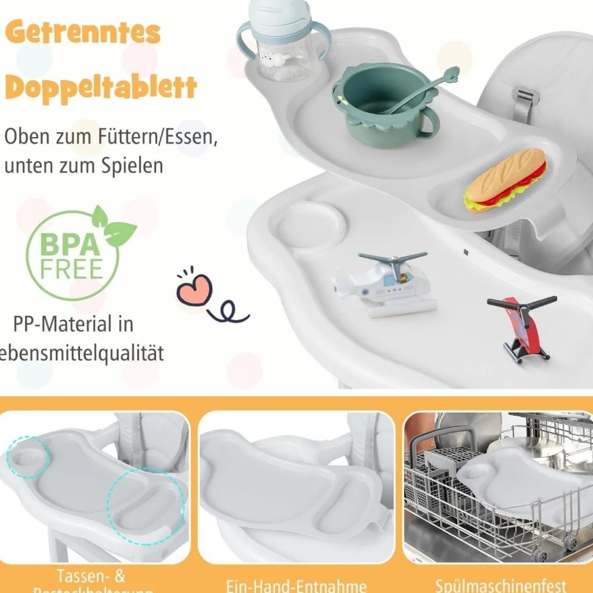 3 in 1 Babystuhl Hochstuhl & Essstuhl & Kindersitzgruppe wandelbarer Babyhochstuhl