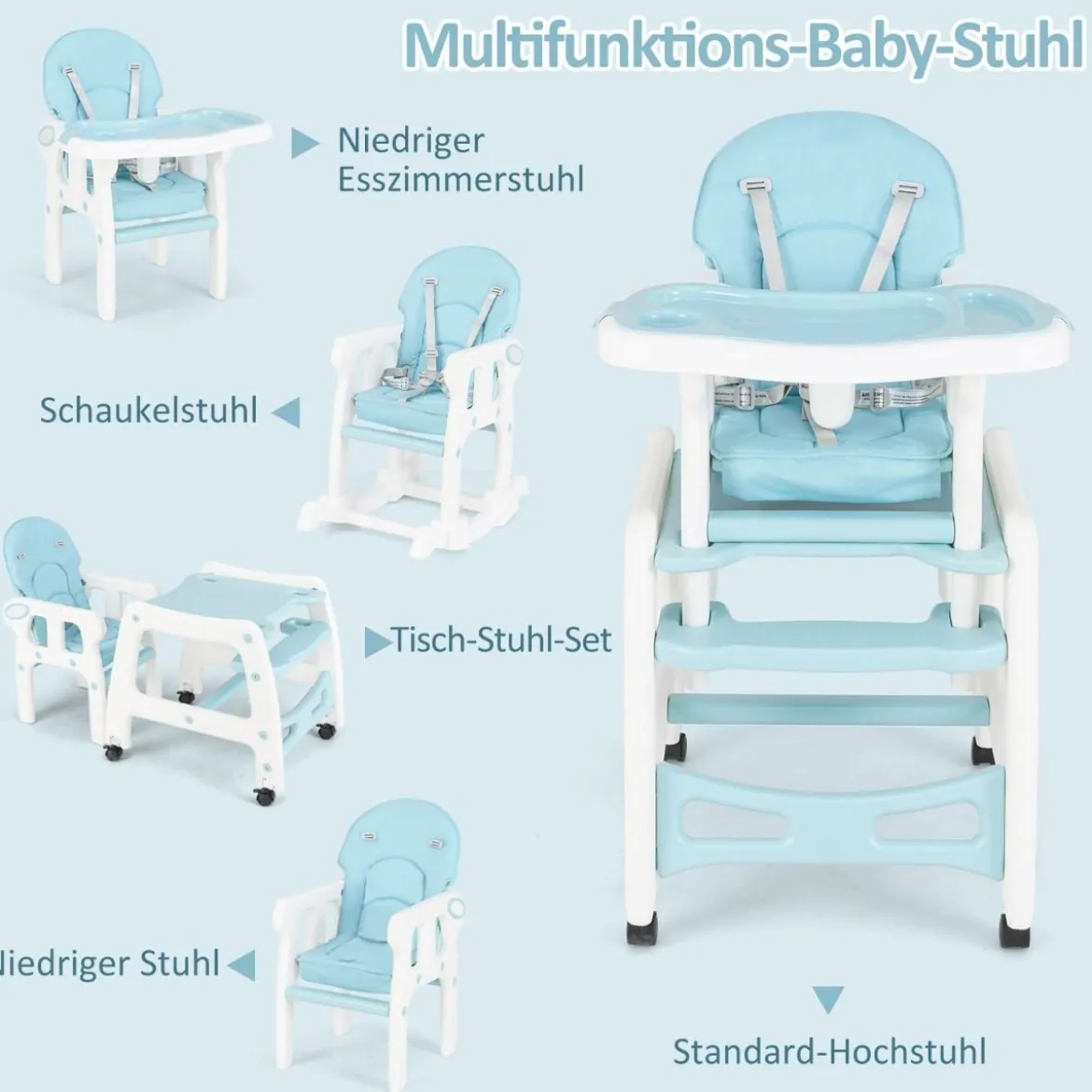 3 in 1 Babystuhl Hochstuhl & Essstuhl & Kindersitzgruppe wandelbarer Babyhochstuhl