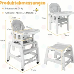 3 in 1 Babystuhl Hochstuhl & Essstuhl & Kindersitzgruppe wandelbarer Babyhochstuhl