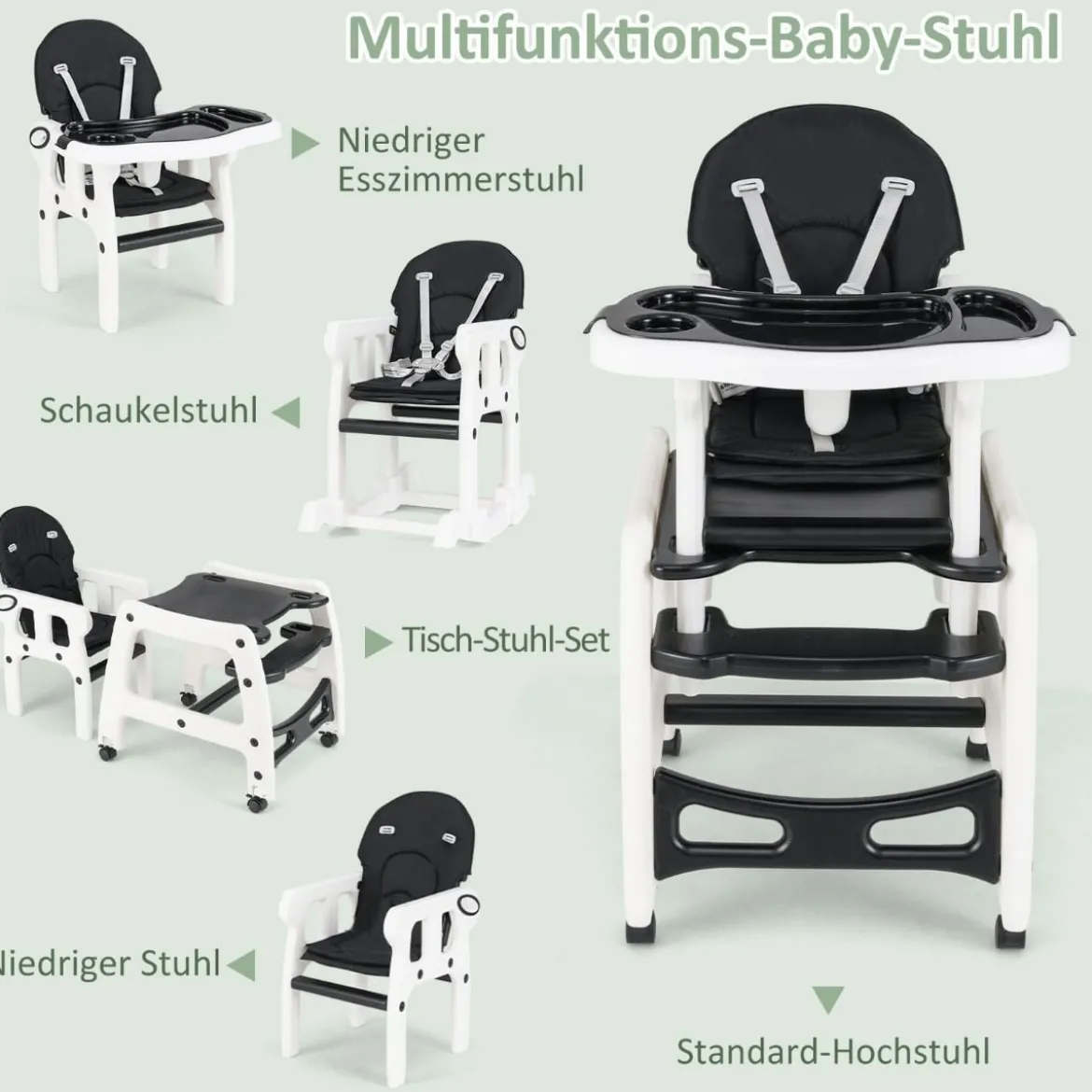 3 in 1 Babystuhl Hochstuhl & Essstuhl & Kindersitzgruppe wandelbarer Babyhochstuhl