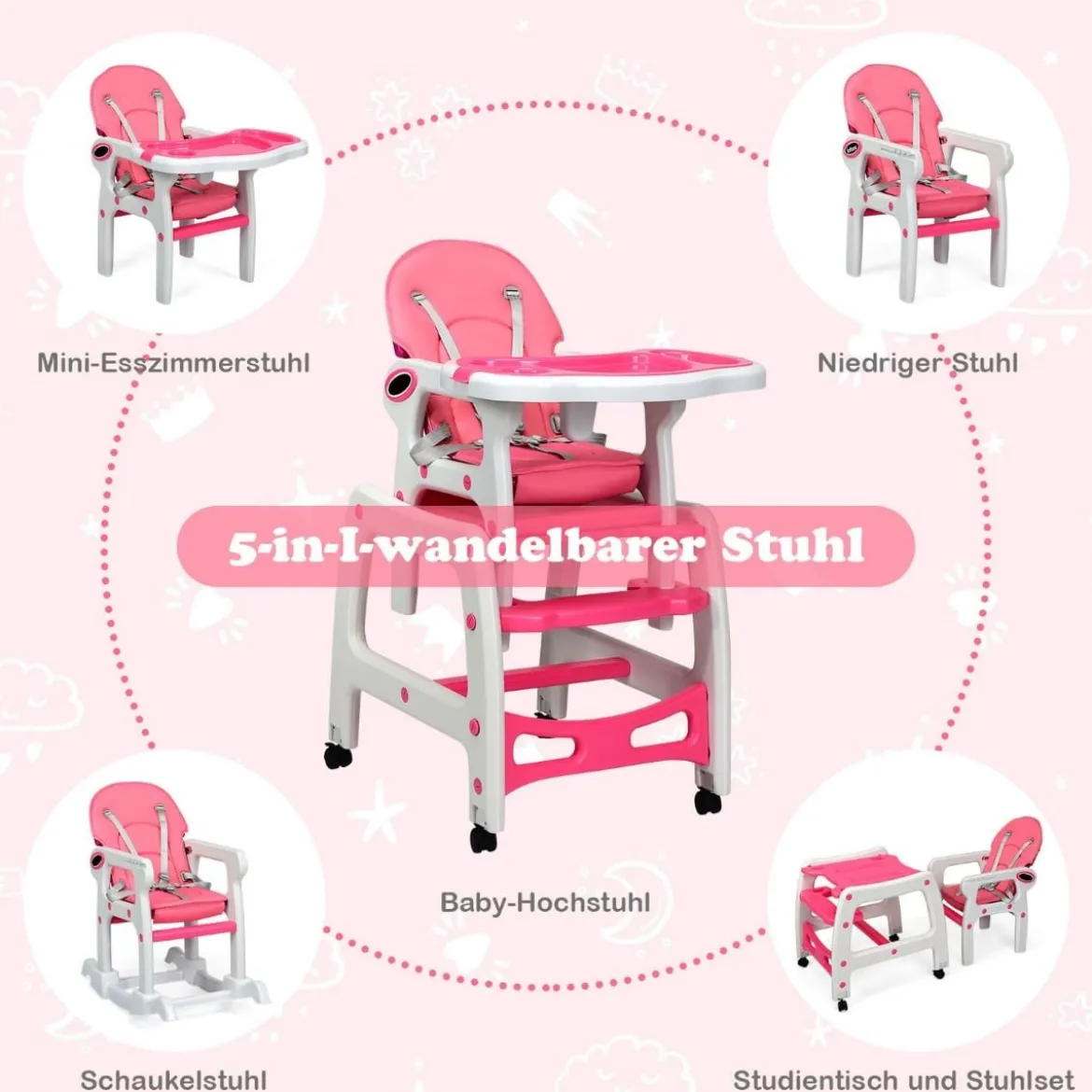 3 in 1 Babystuhl Hochstuhl & Essstuhl & Kindersitzgruppe wandelbarer Babyhochstuhl