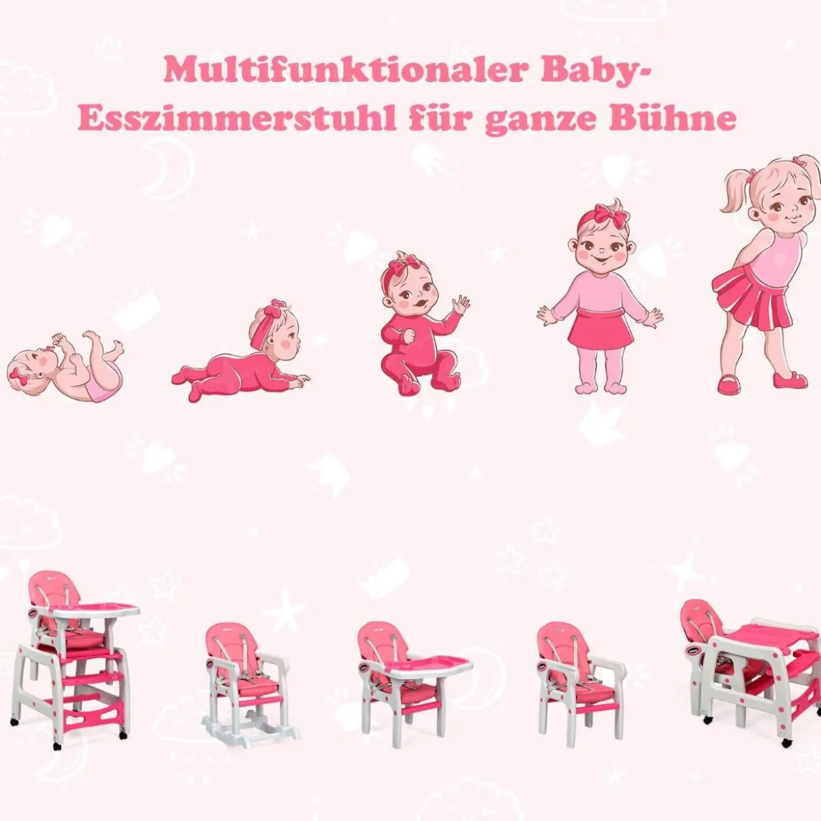 3 in 1 Babystuhl Hochstuhl & Essstuhl & Kindersitzgruppe wandelbarer Babyhochstuhl