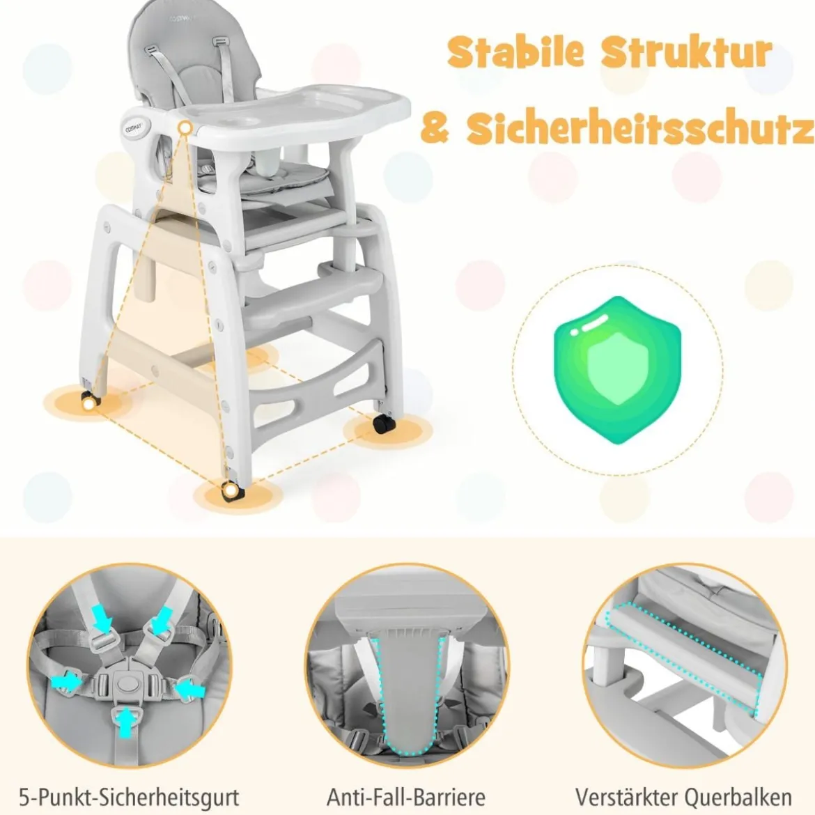 3 in 1 Babystuhl Hochstuhl & Essstuhl & Kindersitzgruppe wandelbarer Babyhochstuhl