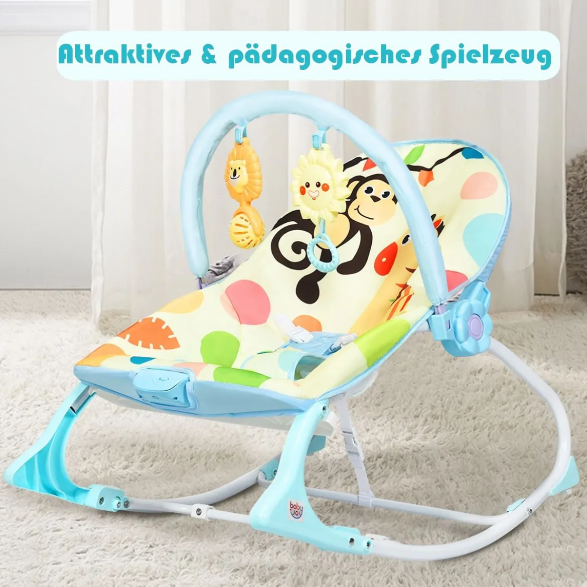 3 in 1 Babywippe Babyschaukel Babyliegestuhl Tragbare Schaukel Komfortabler Baby Schaukelstuhl Blau