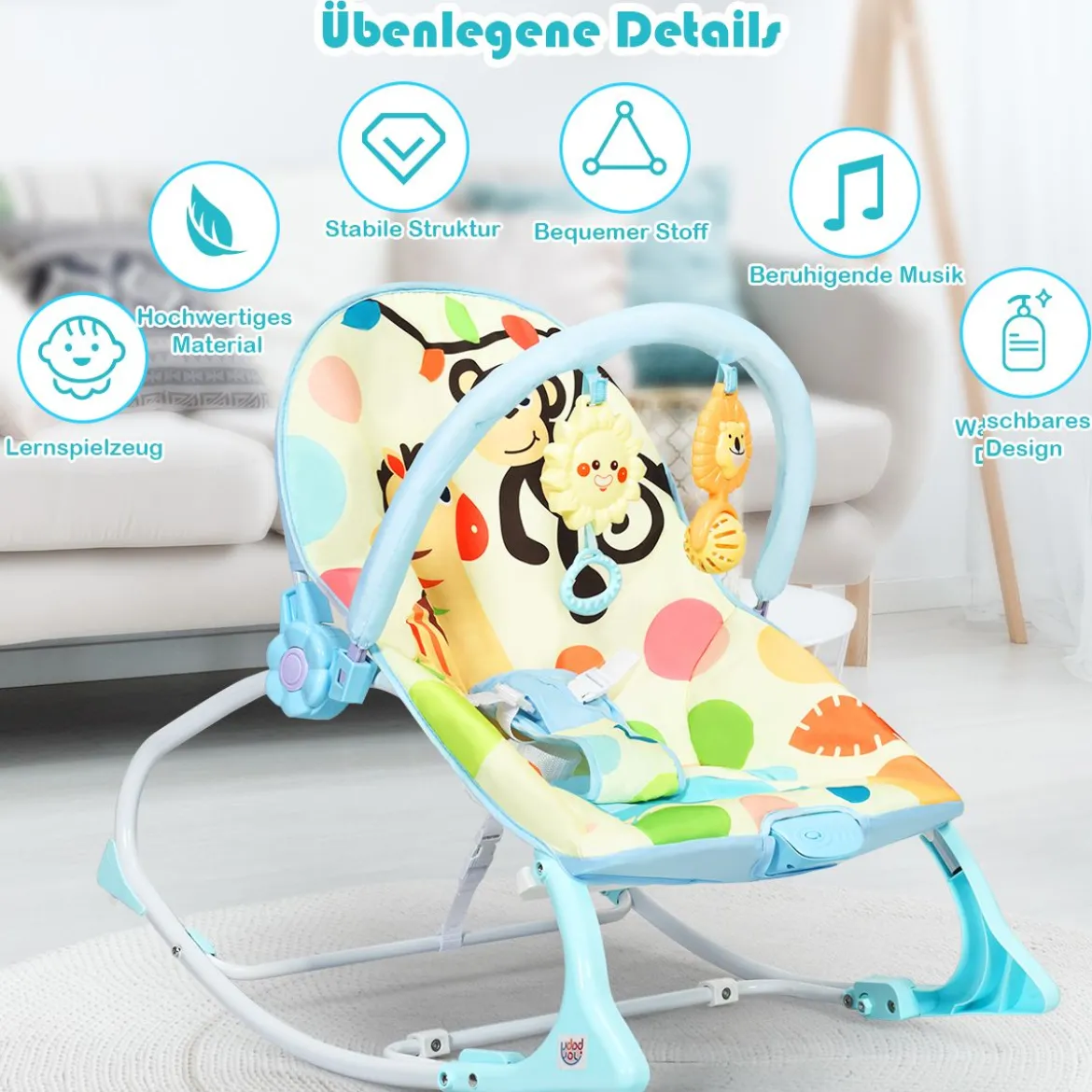 3 in 1 Babywippe Babyschaukel Babyliegestuhl Tragbare Schaukel Komfortabler Baby Schaukelstuhl Blau