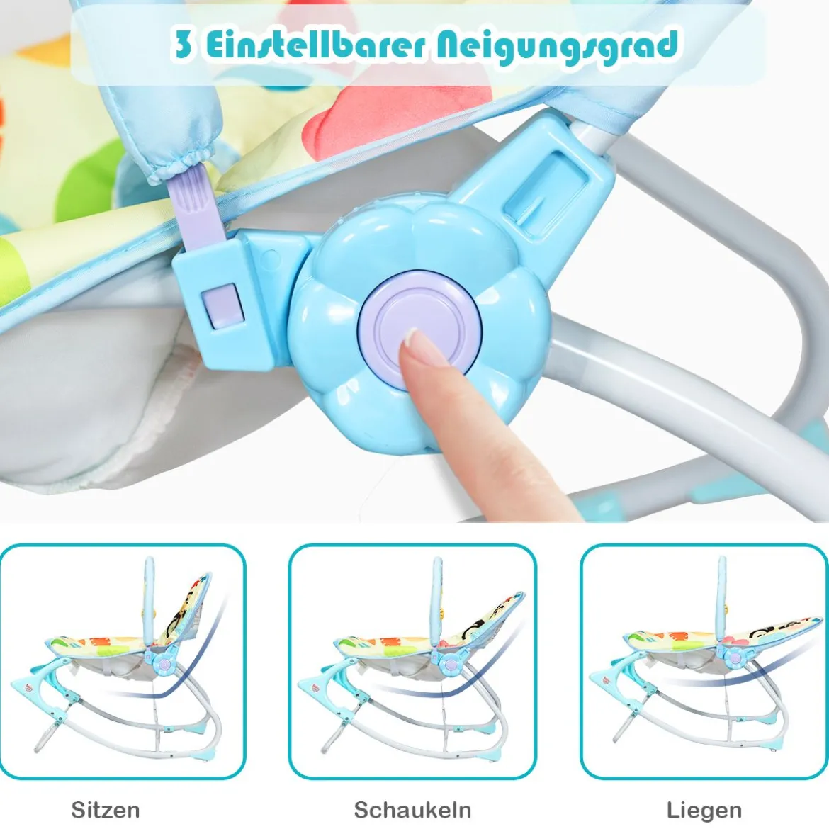 3 in 1 Babywippe Babyschaukel Babyliegestuhl Tragbare Schaukel Komfortabler Baby Schaukelstuhl Blau