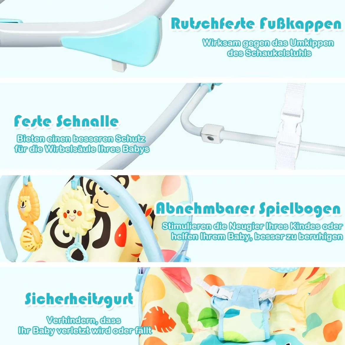3 in 1 Babywippe Babyschaukel Babyliegestuhl Tragbare Schaukel Komfortabler Baby Schaukelstuhl Blau