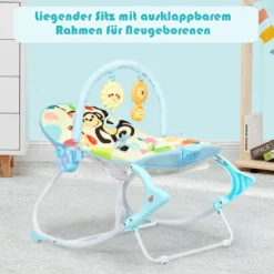 3 in 1 Babywippe Babyschaukel Babyliegestuhl Tragbare Schaukel Komfortabler Baby Schaukelstuhl Blau
