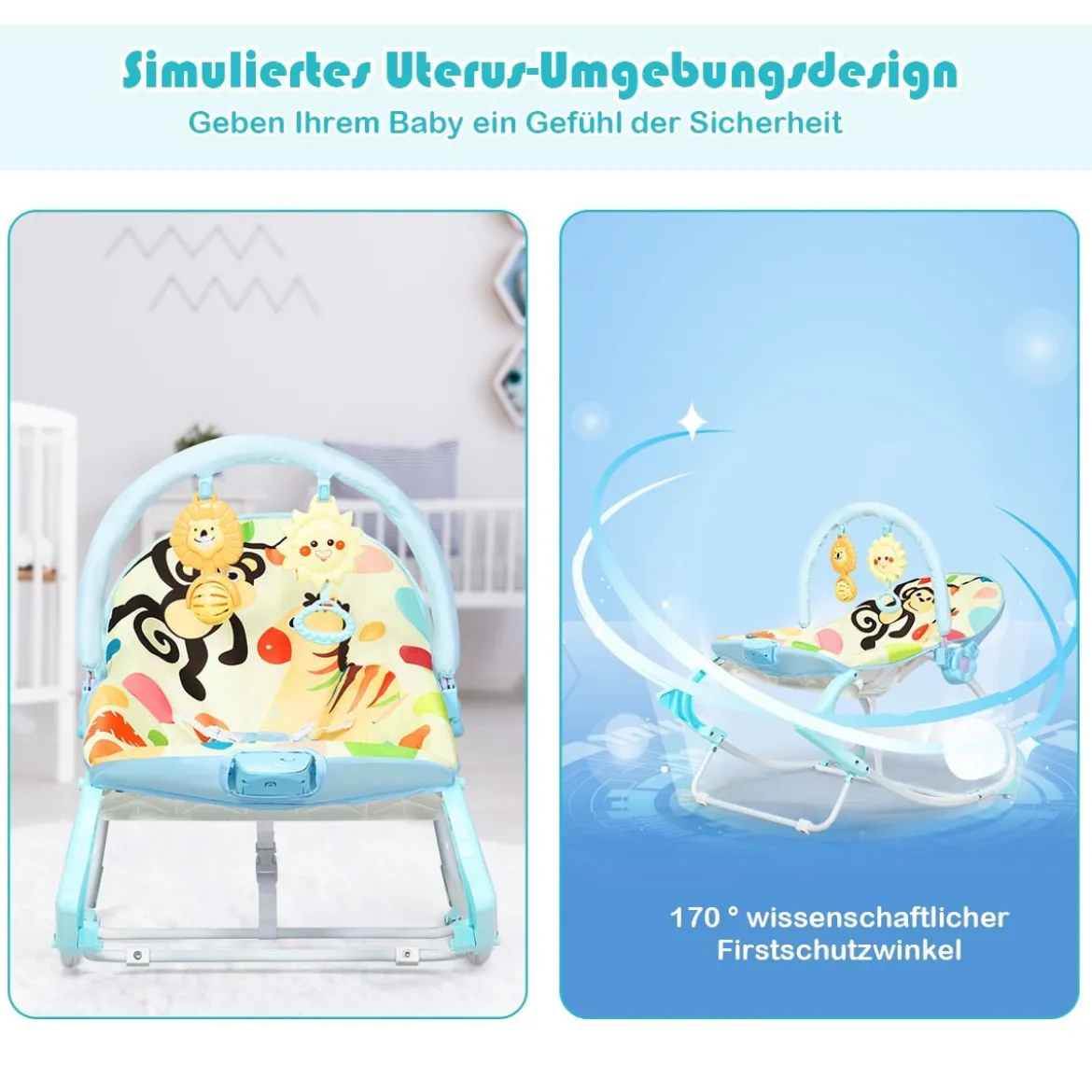 3 in 1 Babywippe Babyschaukel Babyliegestuhl Tragbare Schaukel Komfortabler Baby Schaukelstuhl Blau