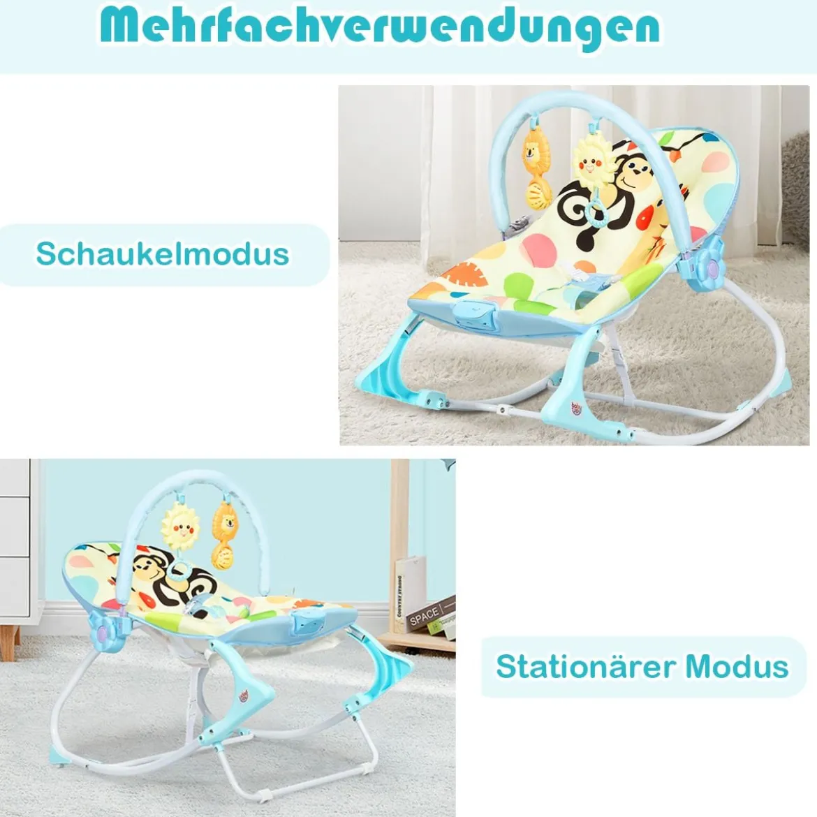 3 in 1 Babywippe Babyschaukel Babyliegestuhl Tragbare Schaukel Komfortabler Baby Schaukelstuhl Blau