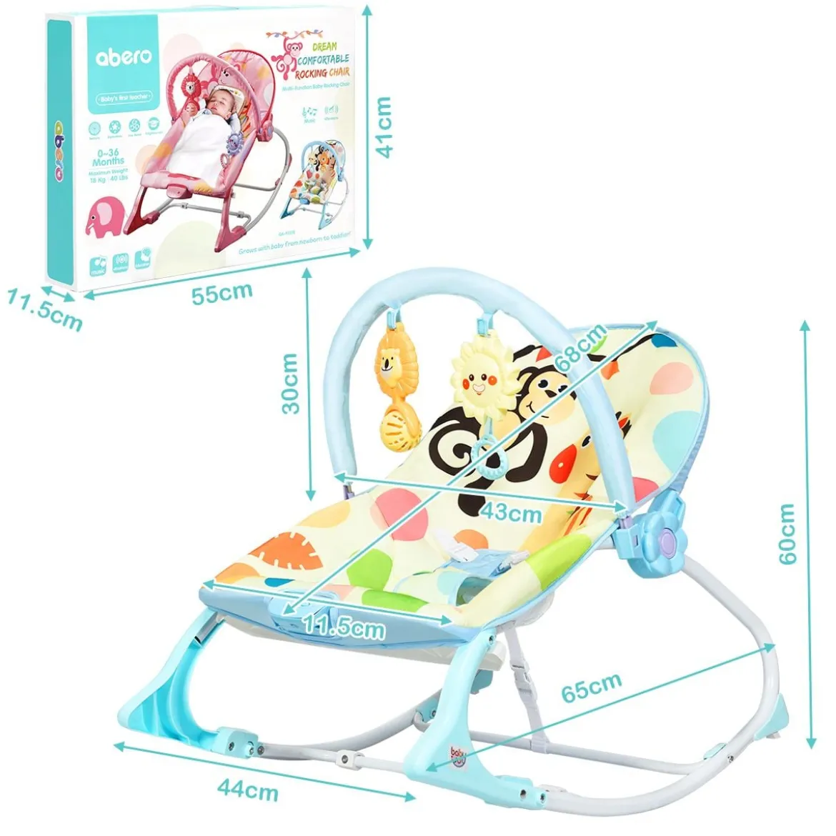 3 in 1 Babywippe Babyschaukel Babyliegestuhl Tragbare Schaukel Komfortabler Baby Schaukelstuhl Blau
