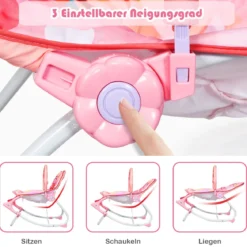 3 in 1 Babywippe & Babyschaukel & Babyliegestuhl Baby Schaukelwippe mit Vibrationsmodi Rosa