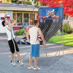 8 in 1 Basketballautomat Klappbarer Elektrischer Baskeltballständer Schießmaschine Blau
