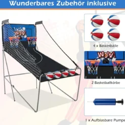 8 in 1 Basketballautomat Klappbarer Elektrischer Baskeltballständer Schießmaschine Blau