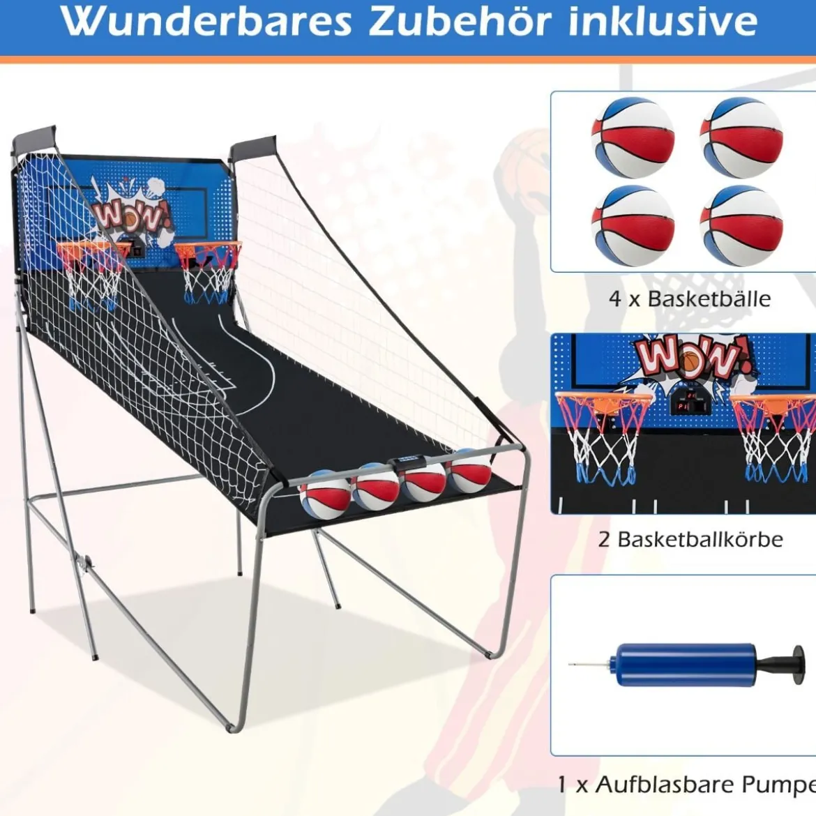 8 in 1 Basketballautomat Klappbarer Elektrischer Baskeltballständer Schießmaschine Blau