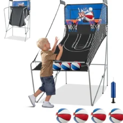 8 in 1 Basketballautomat Klappbarer Elektrischer Baskeltballständer Schießmaschine Blau