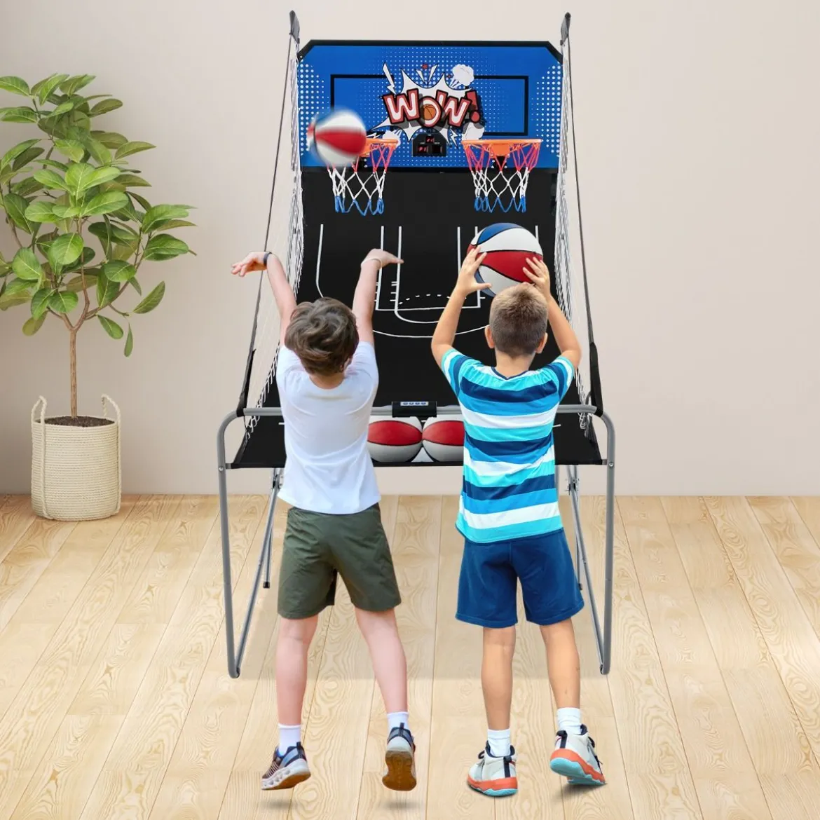 8 in 1 Basketballautomat Klappbarer Elektrischer Baskeltballständer Schießmaschine Blau