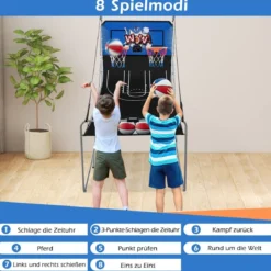 8 in 1 Basketballautomat Klappbarer Elektrischer Baskeltballständer Schießmaschine Blau