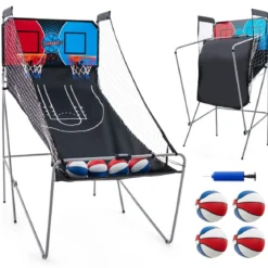 8 in 1 Basketballautomat mit 4 Bällen & Luftpumpe & 8 Spielmodi Arcade Basketballspiele Rot