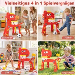 4 in 1 Basketballkorb mit Musik & Licht für Kinder ab 12 Monaten 62 - 70 cm Höhenverstellbar Rot