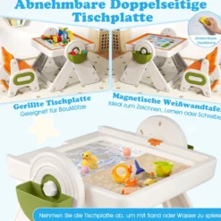 6 in 1 Bauklotztisch & Staffelei Set mit Wendbarer Tischplatte Kunststaffelei Spieltisch Orange