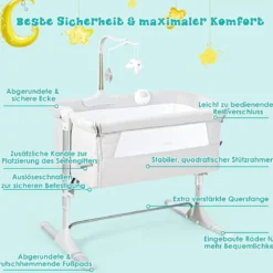 2 in 1 Beistellbett & Babybett höhenverstellbar Kinderbett 97 x 50 - 70 x 67 - 85 cm Weiß