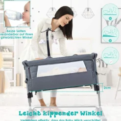 2 in 1 Beistellbett & Babybett Kinderbett höhenverstellbar 97 x 50 - 70 x 67 - 85 cm Grau