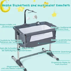 2 in 1 Beistellbett & Babybett Kinderbett höhenverstellbar 97 x 50 - 70 x 67 - 85 cm Grau