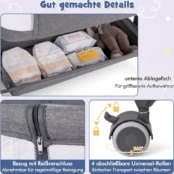 3 in 1 Beistellbett Reisebett Baby mit Matratze Babybett 6 Fach höhenverstellbar mit Aufbewahrungskorb