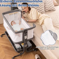 3 in 1 Beistellbett Reisebett Baby mit Matratze Babybett 6 Fach höhenverstellbar mit Aufbewahrungskorb