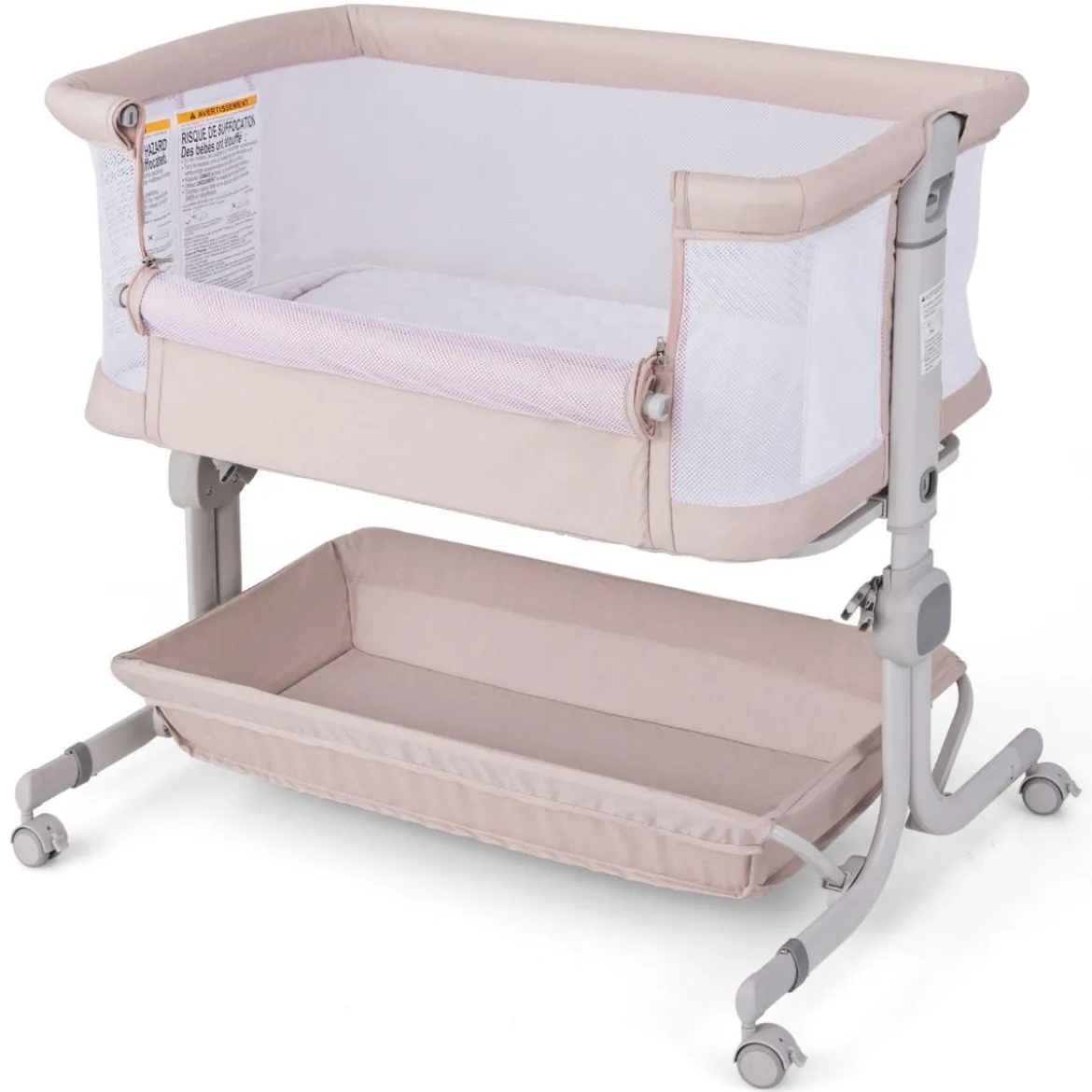 3 in 1 Beistellbett Reisebett Baby mit Matratze Babybett 6 Fach höhenverstellbar mit Aufbewahrungskorb