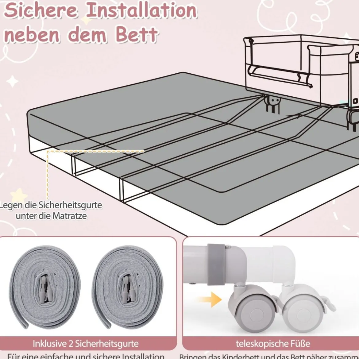 3 in 1 Beistellbett Reisebett Baby mit Matratze Babybett 6 Fach höhenverstellbar mit Aufbewahrungskorb