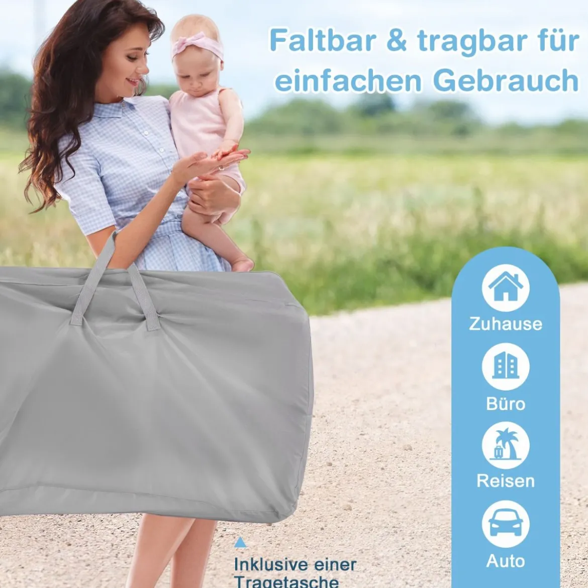 3 in 1 Beistellbett Reisebett Baby mit Matratze Babybett 6 Fach höhenverstellbar mit Aufbewahrungskorb
