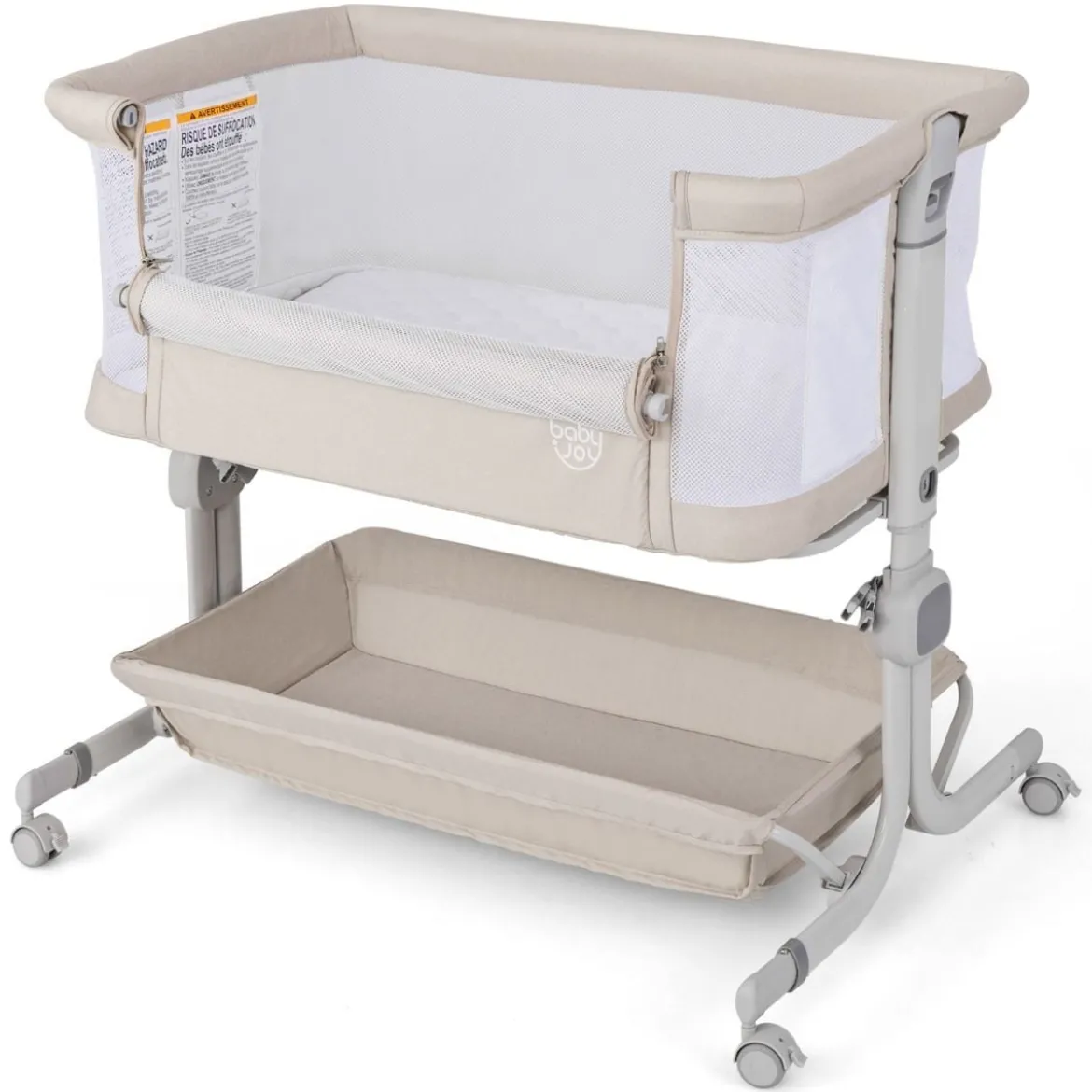 3 in 1 Beistellbett Reisebett Baby mit Matratze Babybett 6 Fach höhenverstellbar mit Aufbewahrungskorb