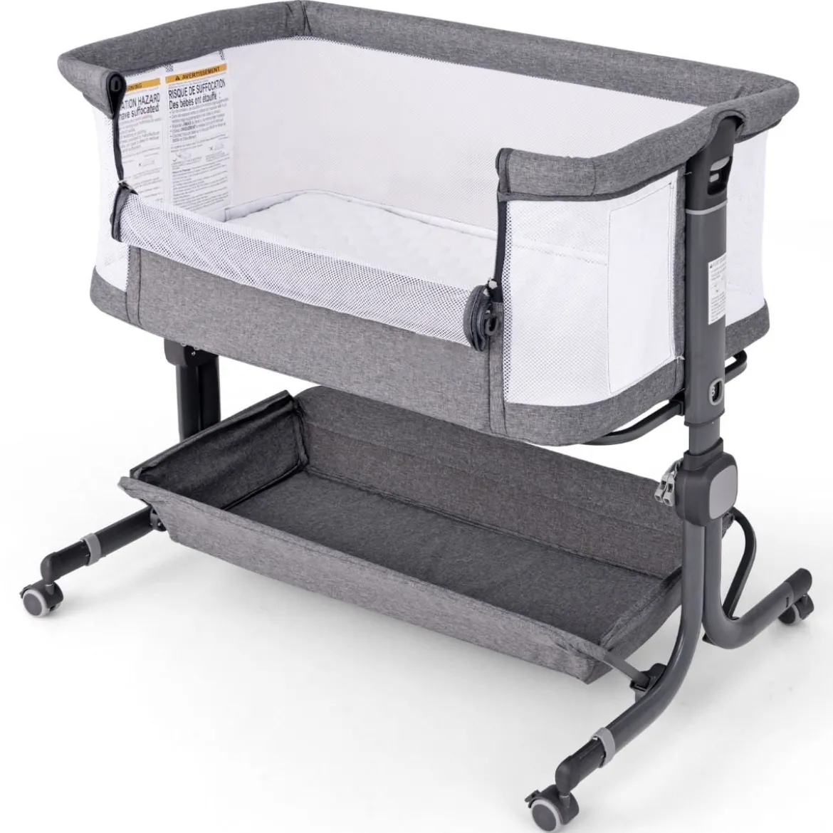 3 in 1 Beistellbett Reisebett Baby mit Matratze Babybett 6 Fach höhenverstellbar mit Aufbewahrungskorb