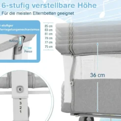 3 in 1 Beistellbett Reisebett Baby mit Matratze Babybett 6 Fach höhenverstellbar mit Aufbewahrungskorb