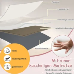 3 in 1 Beistellbett Reisebett Baby mit Matratze Babybett 6 Fach höhenverstellbar mit Aufbewahrungskorb