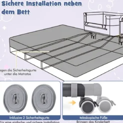 3 in 1 Beistellbett Reisebett Baby mit Matratze Babybett 6 Fach höhenverstellbar mit Aufbewahrungskorb