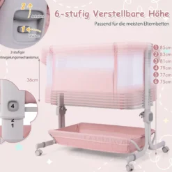 3 in 1 Beistellbett Reisebett Baby mit Matratze Babybett 6 Fach höhenverstellbar mit Aufbewahrungskorb