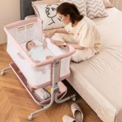 3 in 1 Beistellbett Reisebett Baby mit Matratze Babybett 6 Fach höhenverstellbar mit Aufbewahrungskorb