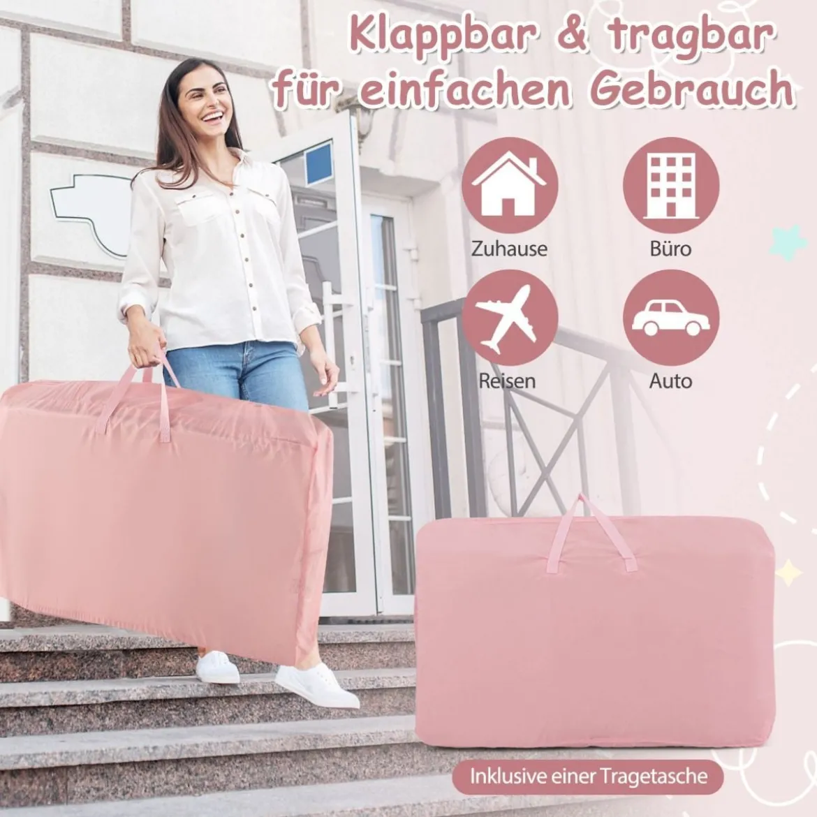 3 in 1 Beistellbett Reisebett Baby mit Matratze Babybett 6 Fach höhenverstellbar mit Aufbewahrungskorb