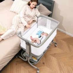 3 in 1 Beistellbett Reisebett Baby mit Matratze Babybett 6 Fach höhenverstellbar mit Aufbewahrungskorb